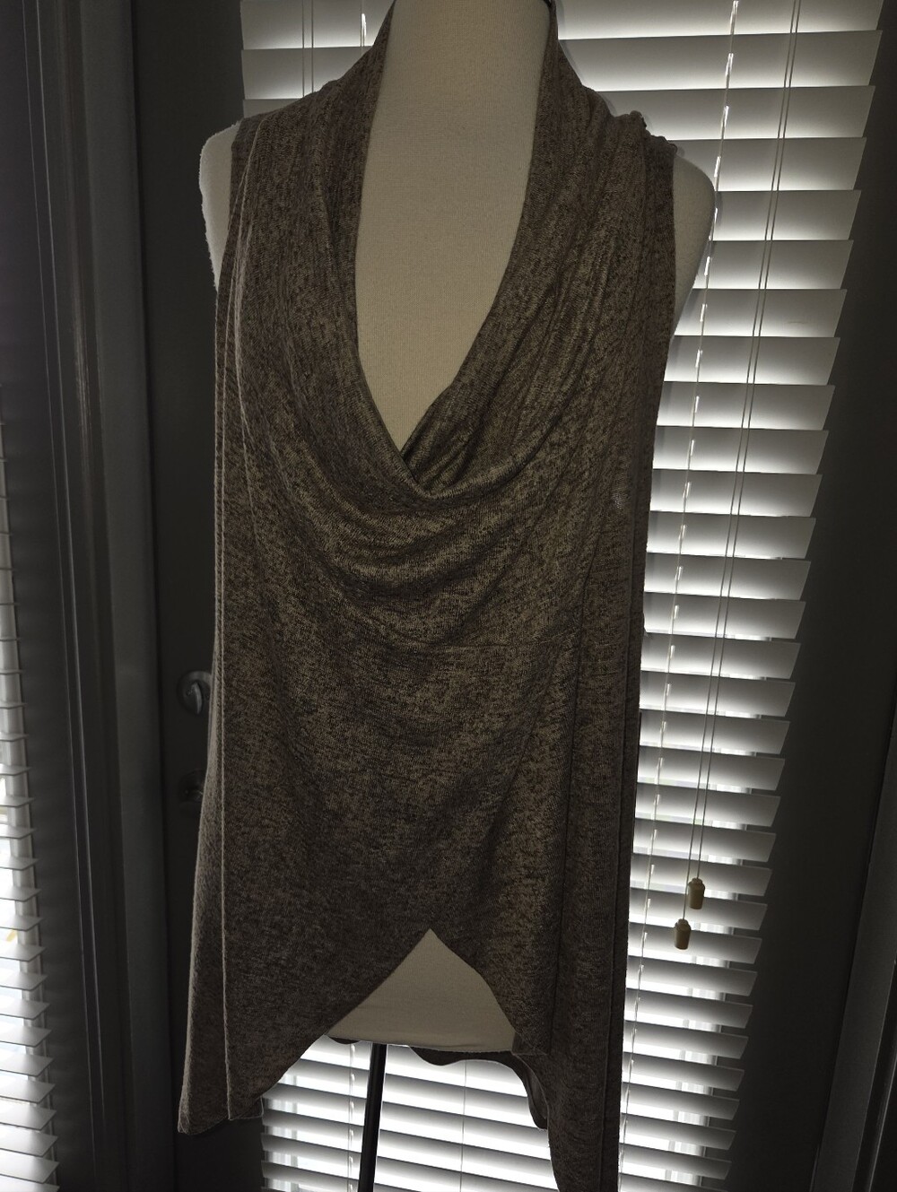 Sleeveless Cowl Neck Draped Tunic Sweater - Taupe